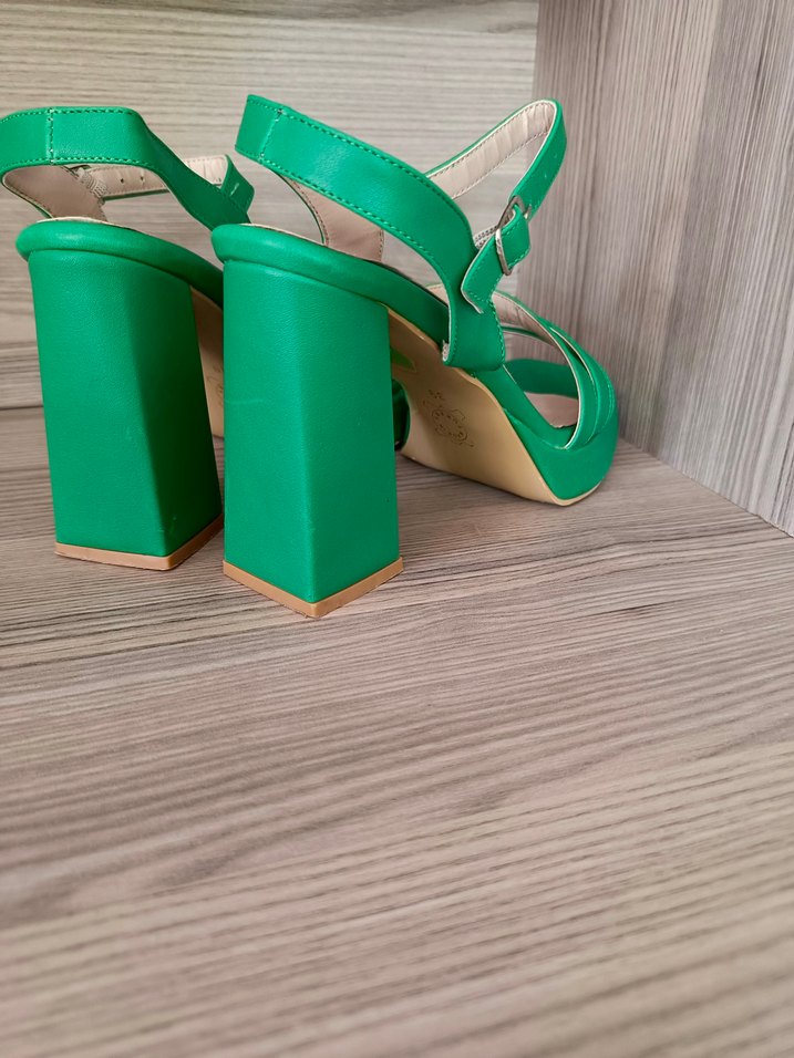 Yeşil Parlak Platform Topuklu Kadın Sandalet - Görsel 4