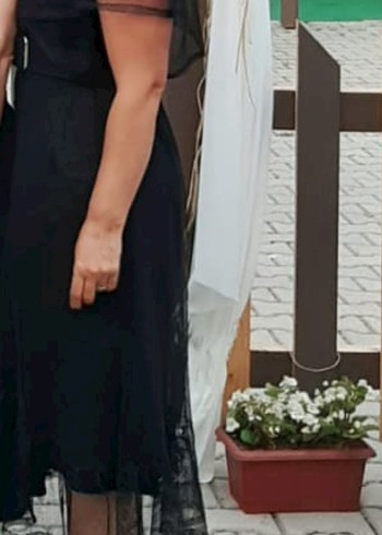 Siyah Dantel Detaylı Midi Özel Tasarım Abiye Elbise - Görsel 8