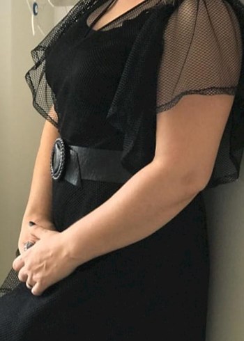 Siyah Dantel Detaylı Midi Özel Tasarım Abiye Elbise - Görsel 6