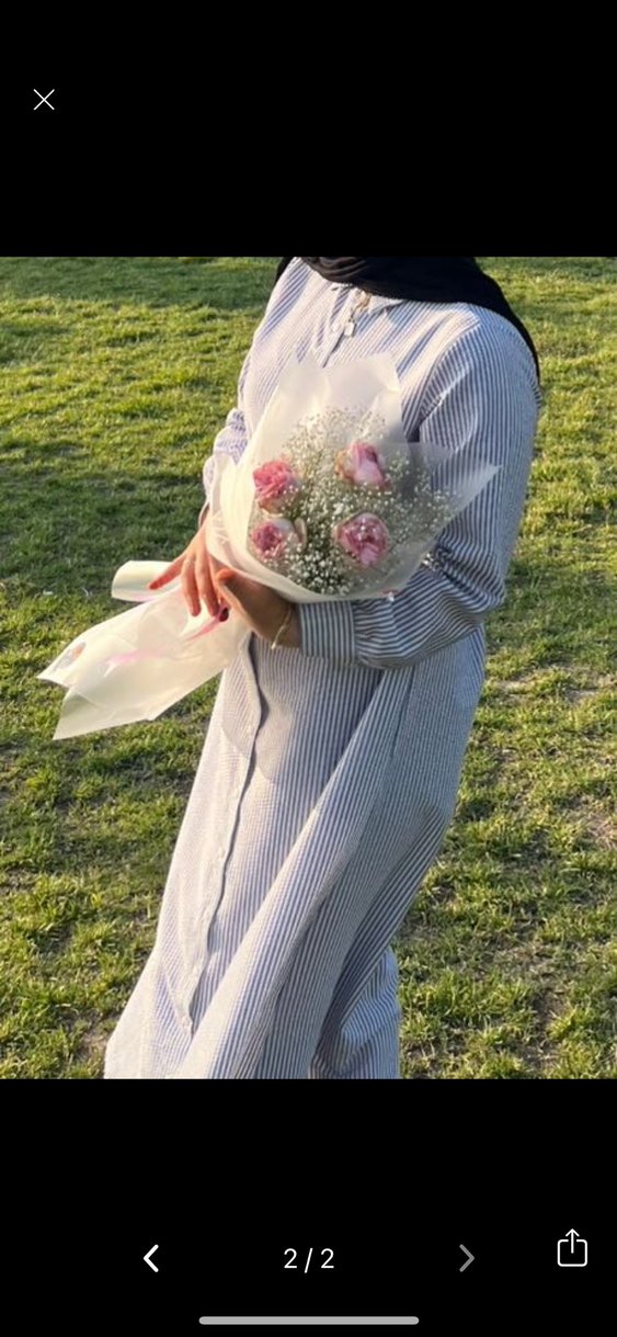 Beyaz Çizgili  Uzun Kollu Elbise - Görsel 2