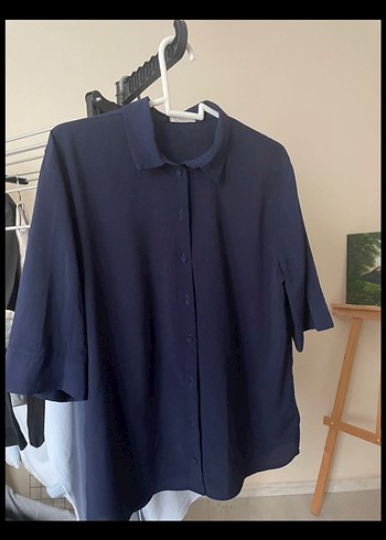 Düğmeli Mavi Keten Gömlek - Görsel 3