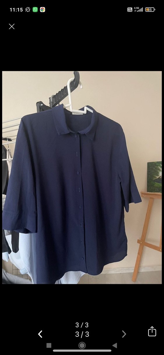 Düğmeli Mavi Keten Gömlek - Görsel 3