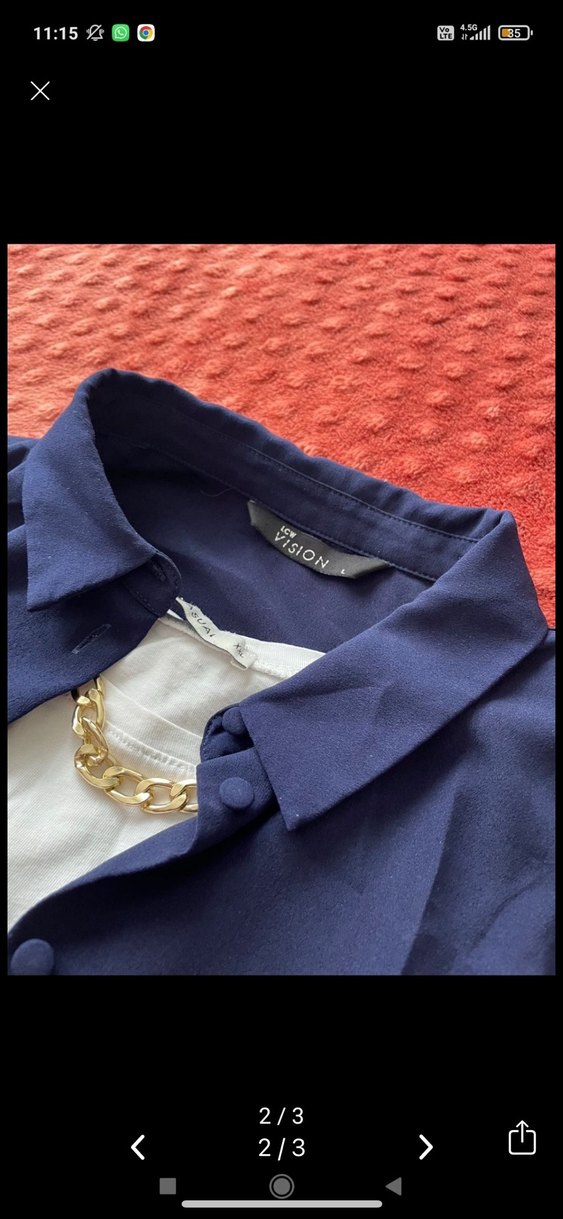 Düğmeli Mavi Keten Gömlek - Görsel 2