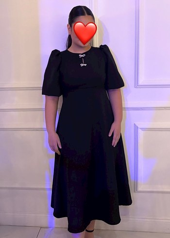 Siyah Gösterişli Midi Elbise - Görsel 2