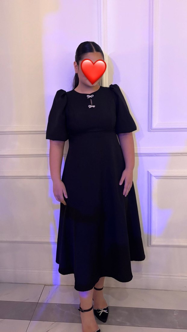 Siyah Gösterişli Midi Elbise - Görsel 2