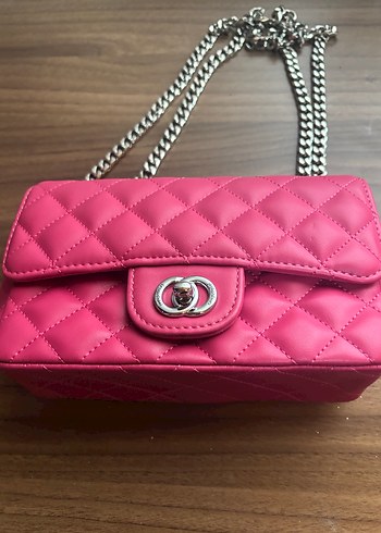 Pembe Zincir Detaylı Deri Kadın Çanta - Görsel 2