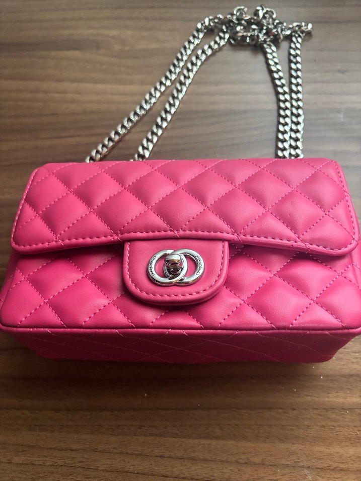 Pembe Zincir Detaylı Deri Kadın Çanta - Görsel 2