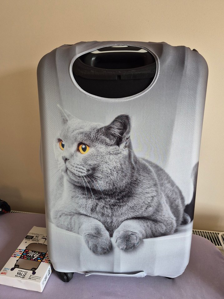 Gri Kedi Desenli Valiz Kılıfı - Görsel 2
