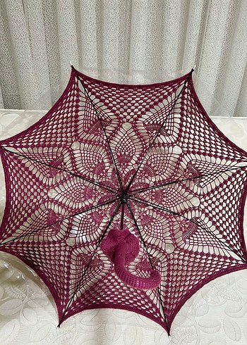 Bordo Dantel Detaylı Gotik Kadın Şemsiye - Görsel 3