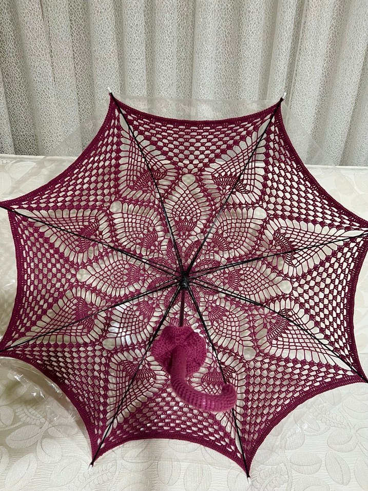 Bordo Dantel Detaylı Gotik Kadın Şemsiye - Görsel 3
