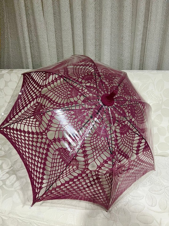 Bordo Dantel Detaylı Gotik Kadın Şemsiye - Görsel 5