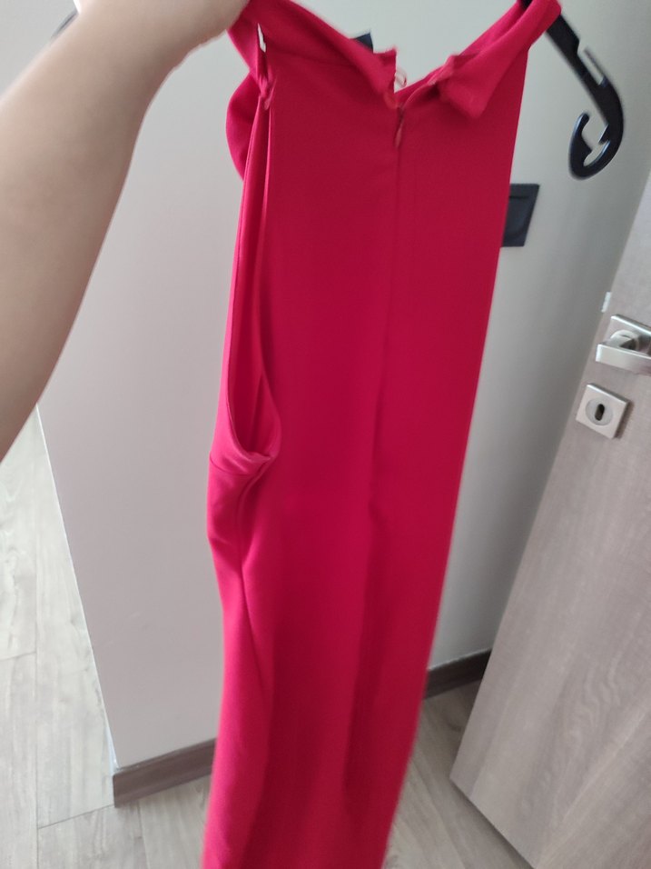 Pudra Pembe Volanlı Midi Straplez Elbise - Görsel 2