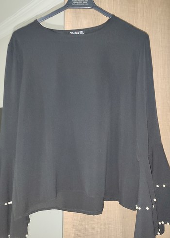 Siyah Mini Uzun Kollu Geniş Kesim Bluz - Görsel 3