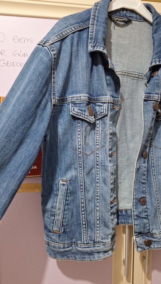Düğmeli Kadın Mavi Jean Ceket - Görsel 2