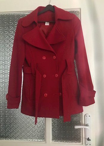 Kemerli Kırmızı Kadın Kaban - Görsel 4