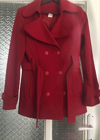 Kemerli Kırmızı Kadın Kaban - Görsel 3