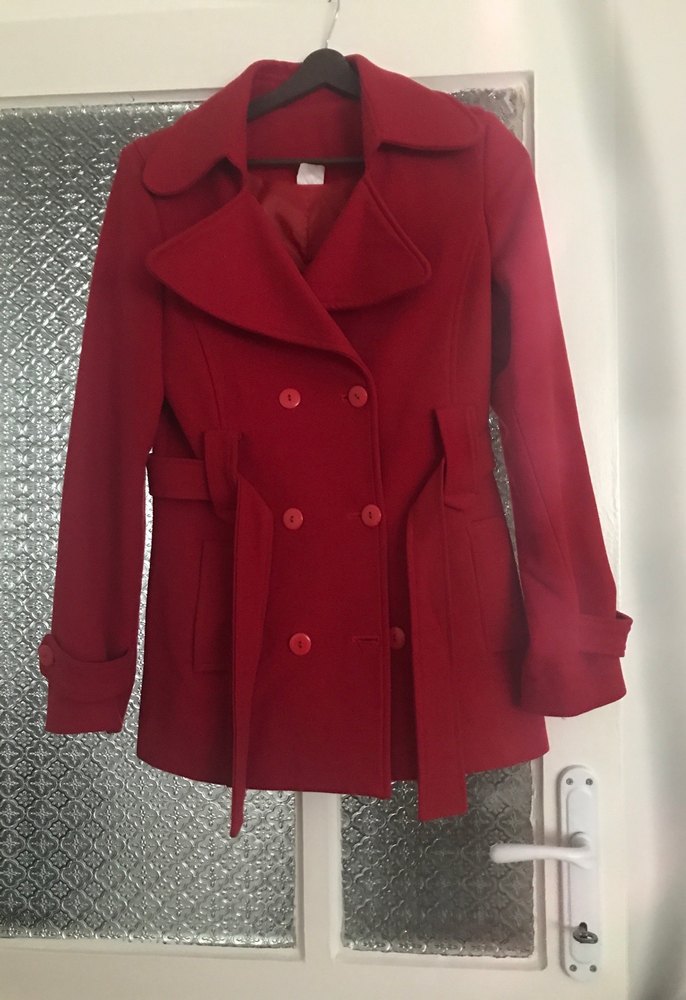 Kemerli Kırmızı Kadın Kaban - Görsel 4