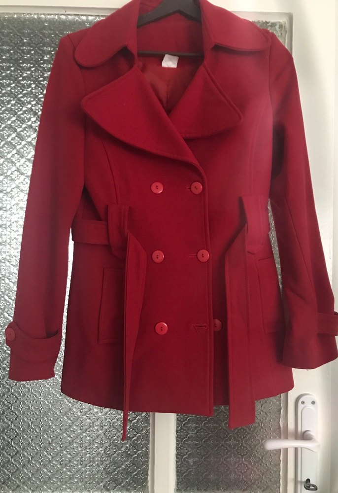 Kemerli Kırmızı Kadın Kaban - Görsel 3