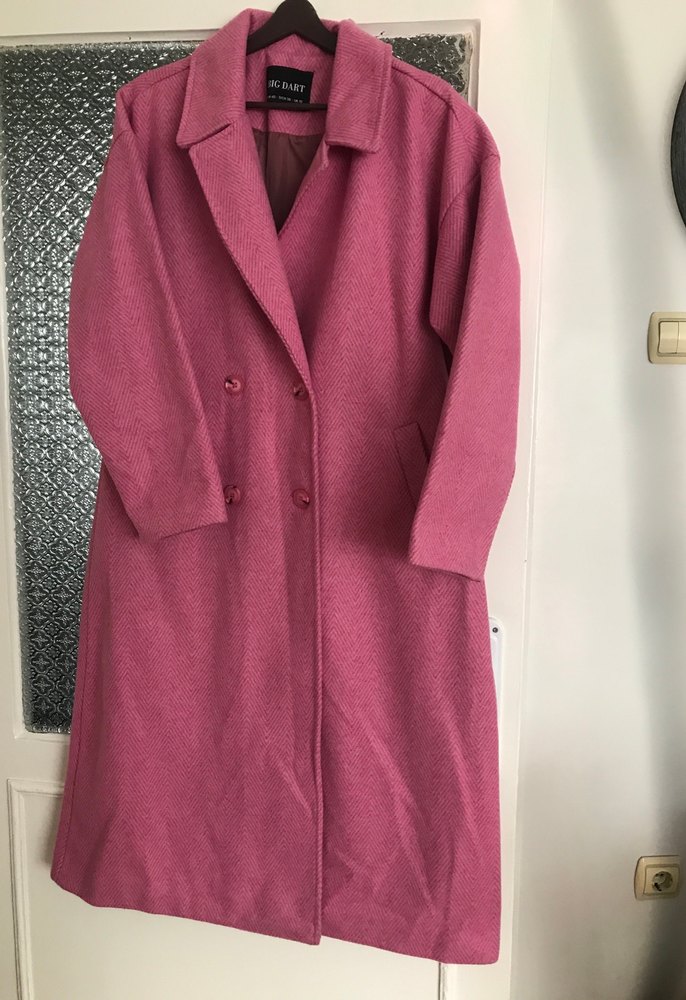 Pembe Uzun Kadın Kaşe Kaban - Görsel 4