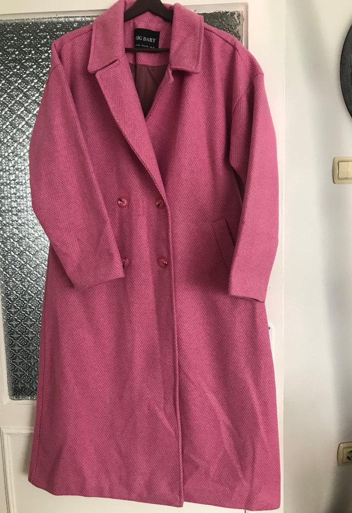 Pembe Uzun Kadın Kaşe Kaban - Görsel 5