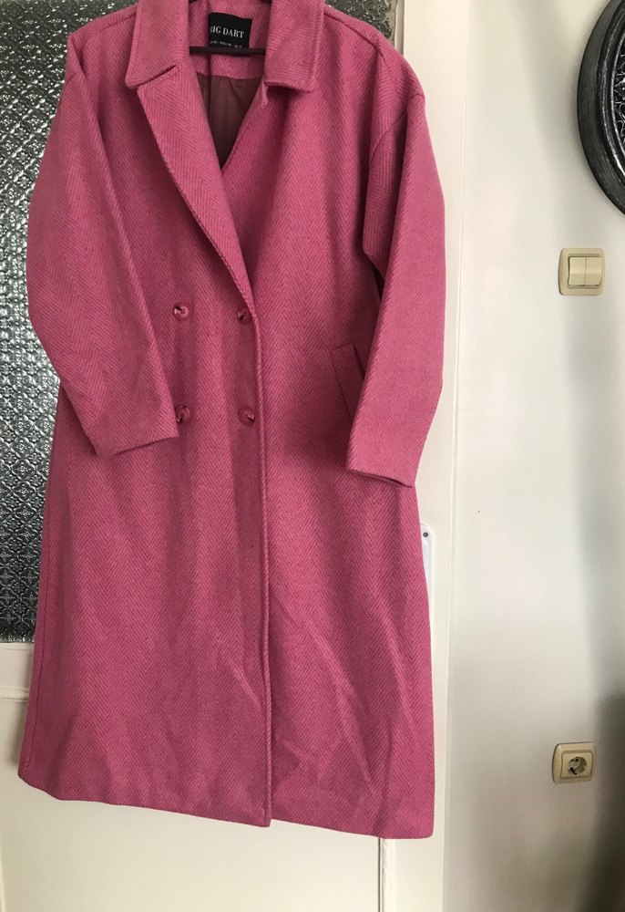 Pembe Uzun Kadın Kaşe Kaban - Görsel 2