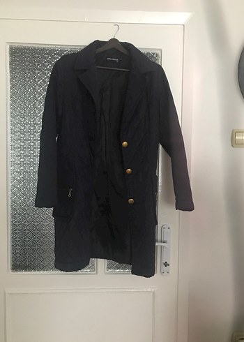 Düğmeli Lacivert Uzun Kadın Mont - Görsel 3