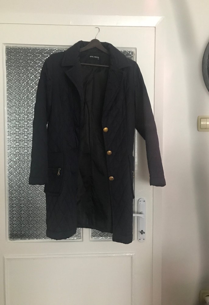 Düğmeli Lacivert Uzun Kadın Mont - Görsel 2