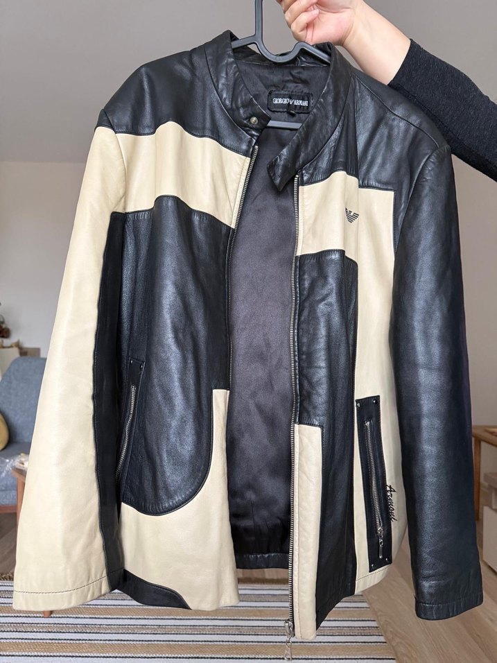 Siyah Bej Deri Erkek Ceket - Görsel 2