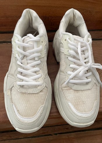 Beyaz Platform Topuklu Bağcıklı Kadın Spor Ayakkabı - Görsel 2