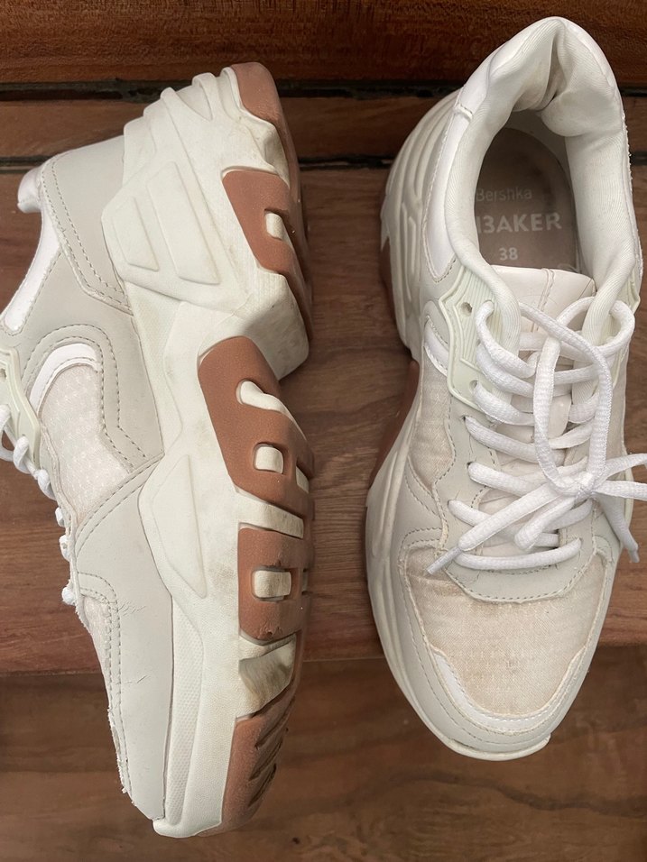 Beyaz Platform Topuklu Bağcıklı Kadın Spor Ayakkabı - Görsel 3