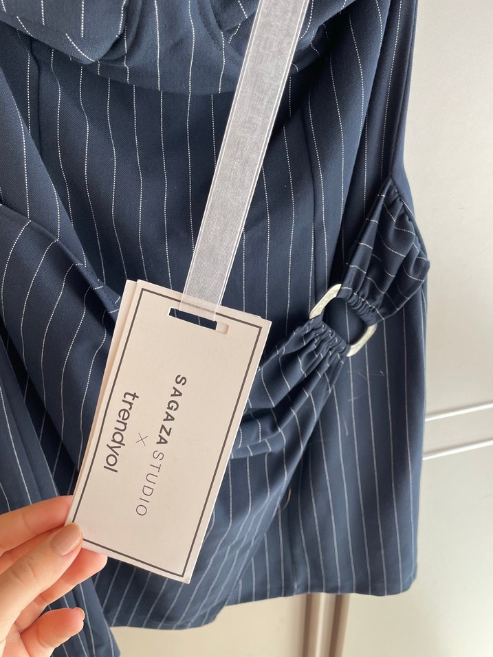 Sagaza Studio koleksiyonundan Lacivert Çizgili mini Elbise - Görsel 2