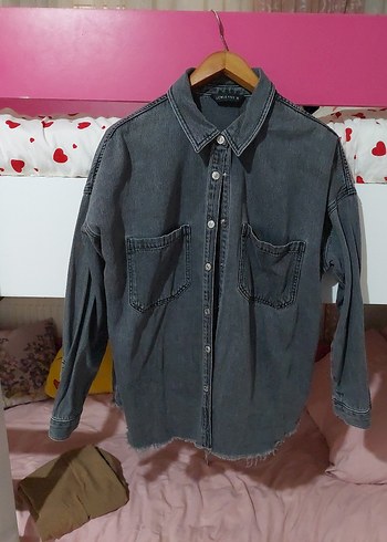 Gri Kadın Oversize Denim Ceket