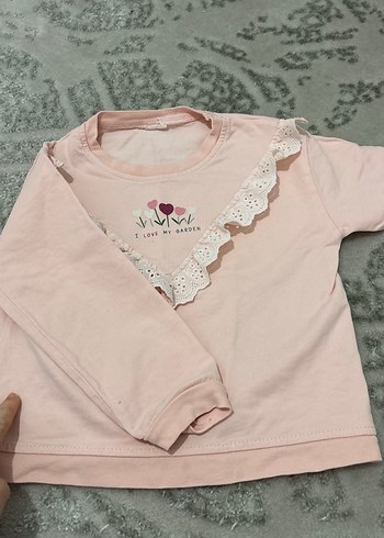 Dantel Detaylı Pembe V Yaka Kız Tişörtü - Görsel 3