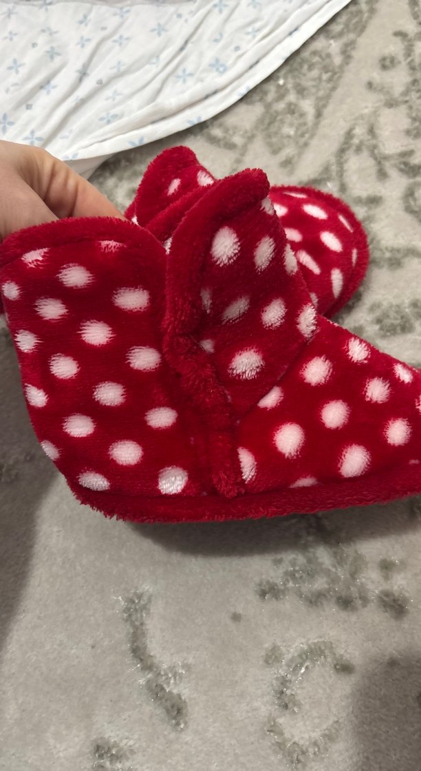Kız Çocuk Kırmızı Puantiyeli Sıcak Terlik - Görsel 3
