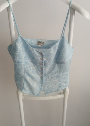 Mavi Düğmeli Vintage Mini bluz 2 Beden