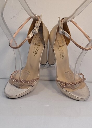 Diğer 11CM PLATFORM TOPUKLU TAŞLI SATEN ABİYE 