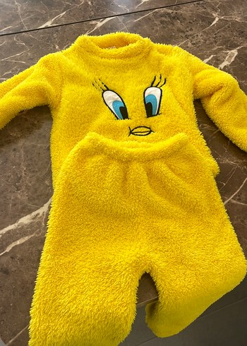 Kız Çocuk Sarı Peluş Pijama Takımı