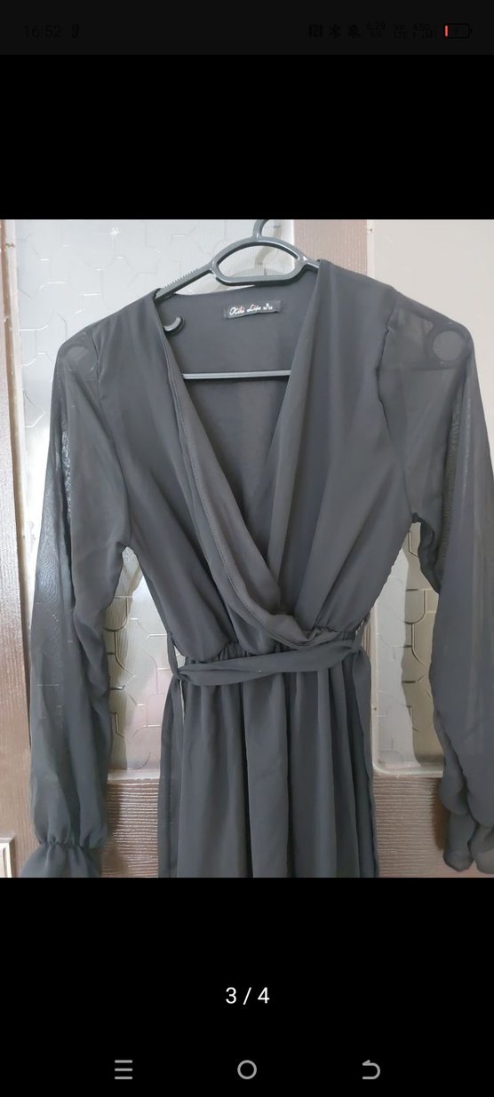 Uzun Siyah Drapeli  Elbise - Görsel 3