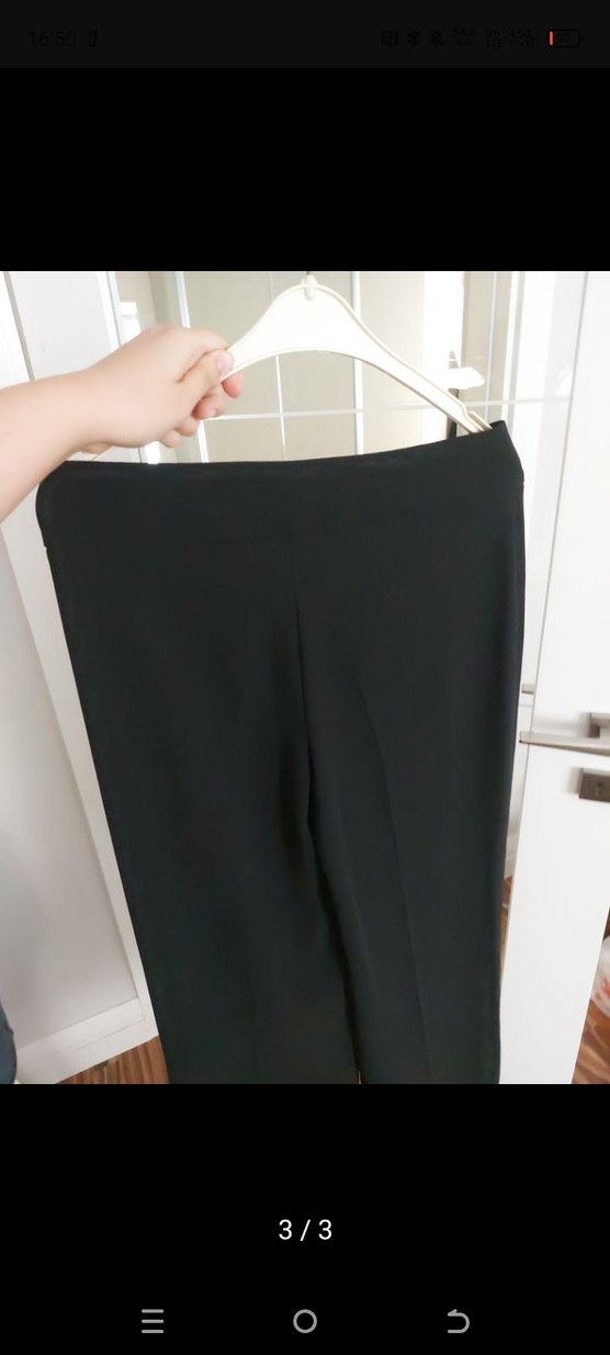 Siyah Kadın Midi Geniş Kesim Kemerli Kumaş Pantolon - Görsel 3