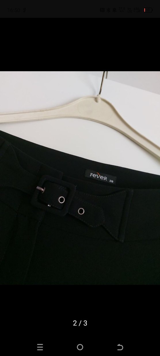 Siyah Kadın Midi Geniş Kesim Kemerli Kumaş Pantolon - Görsel 2