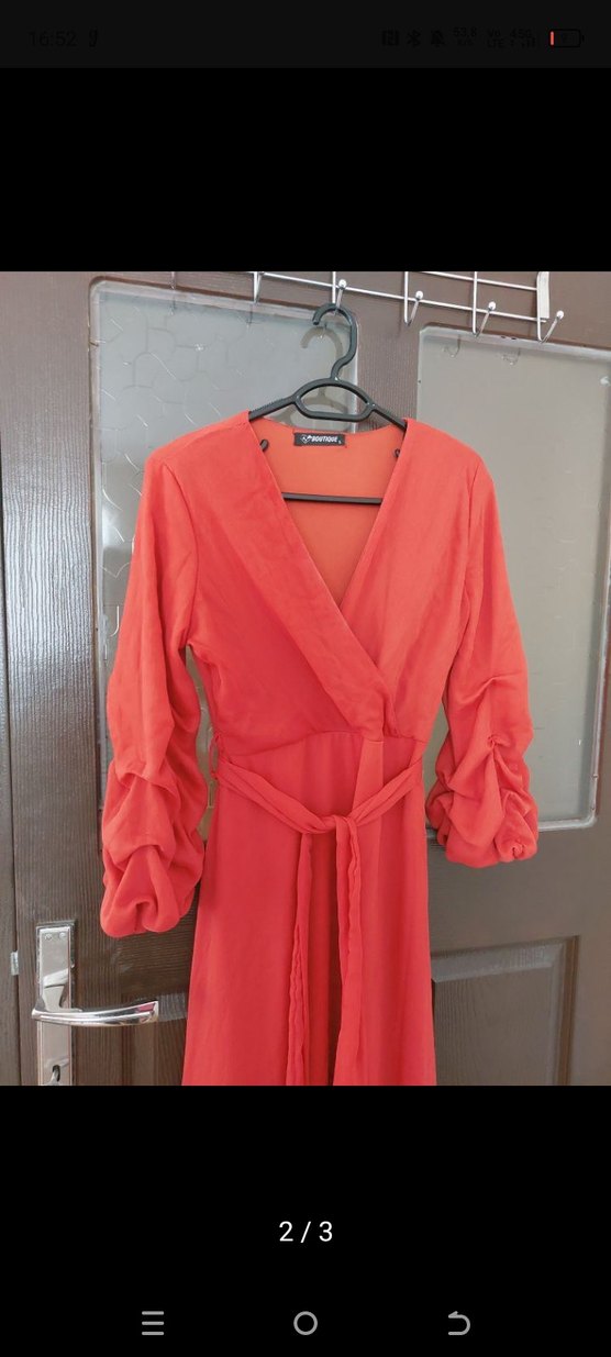 Kırmızı Drapeli Uzun Kadın Elbise - Görsel 2