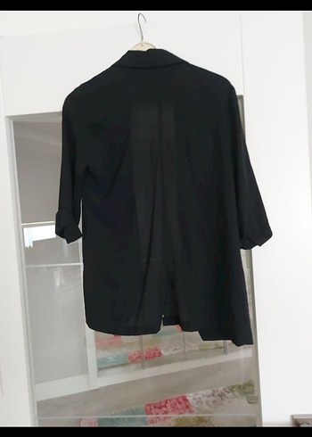 Düğmeli Siyah Kadın Keten Blazer Ceket - Görsel 3