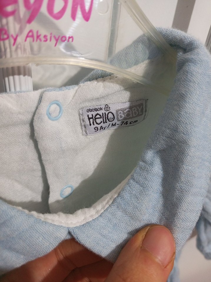 Kız Çocuk Mavi Keten Gömlek Yaka Elbise - Görsel 2