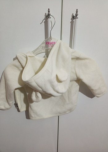 Kız Çocuk Beyaz Kapüşonlu Fermuarlı Ceket - Görsel 4