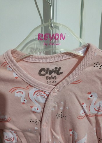 Pembe Desenli Bebek Tulum, Düğmeli - Görsel 2