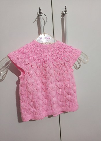 Kız Çocuk Pembe Örgü Kolsuz Hırka - Görsel 2