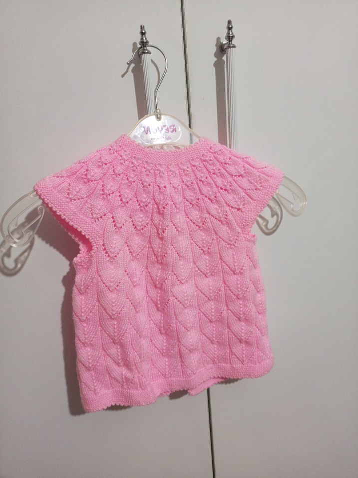 Kız Çocuk Pembe Örgü Kolsuz Hırka - Görsel 2