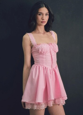 m Beden Fulla Moda pembe prenses elbisesi 