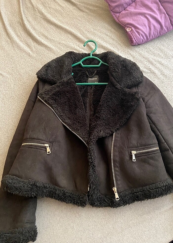 Kürklü Süet Biker Mont Ceket Kaban Pull And Bear Mont 20 İndirimli