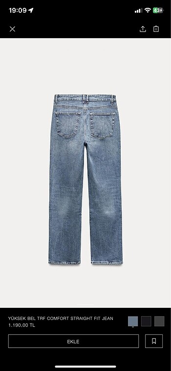 Zara yüksek bel straight fit jean